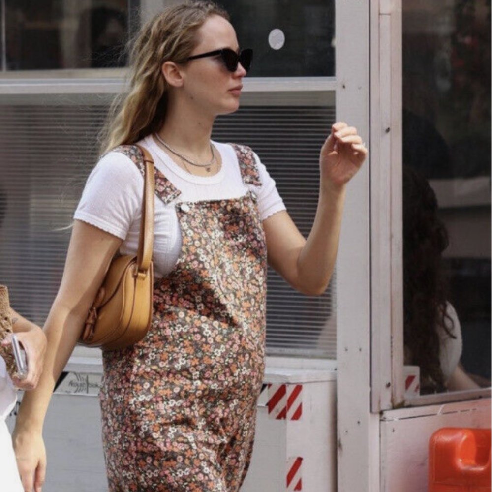 Zara Dungarees Denim Floral Printed Overalls, size S/4